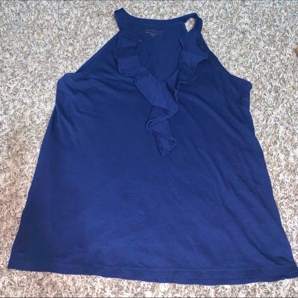 Lilly Pulitzer Navy Blue Knit Sleeveless Tank Front Ruffle Women’s Size M